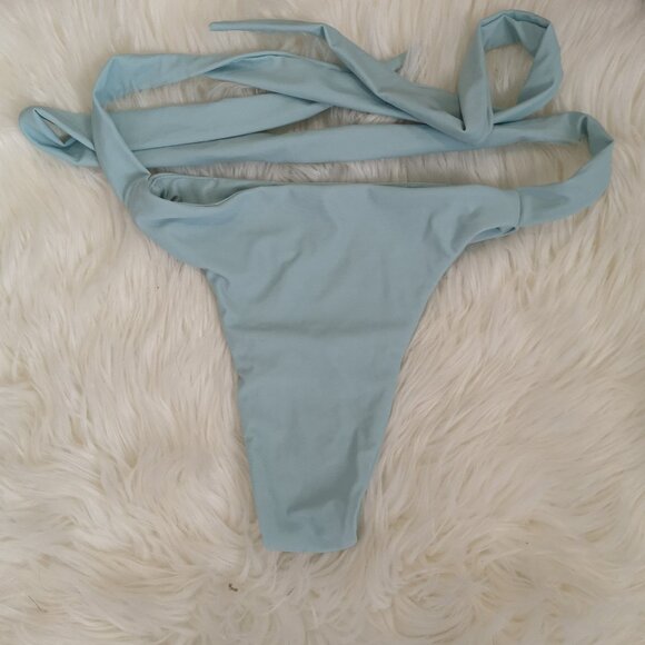 Oh Polly Spill The Tea Tie Waist Thong Bikini Bottoms in Light Teal - Size XS - Picture 5 of 7
